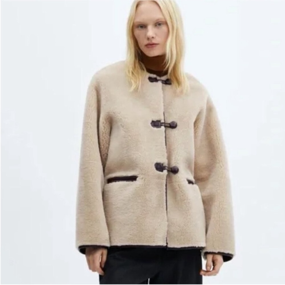 Mango Cream Fur Effect Jacket with Appliques XL $250